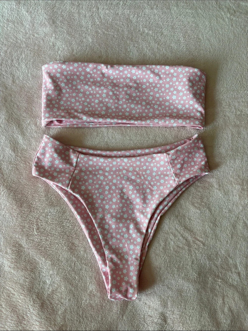 SHEIN Pink White Floral Bandeau Bikini Set